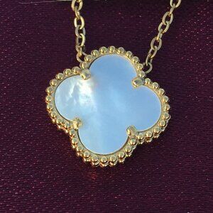 Classic Clover Necklace - Stainless Steel/Titanium and Real Mother of Pearl